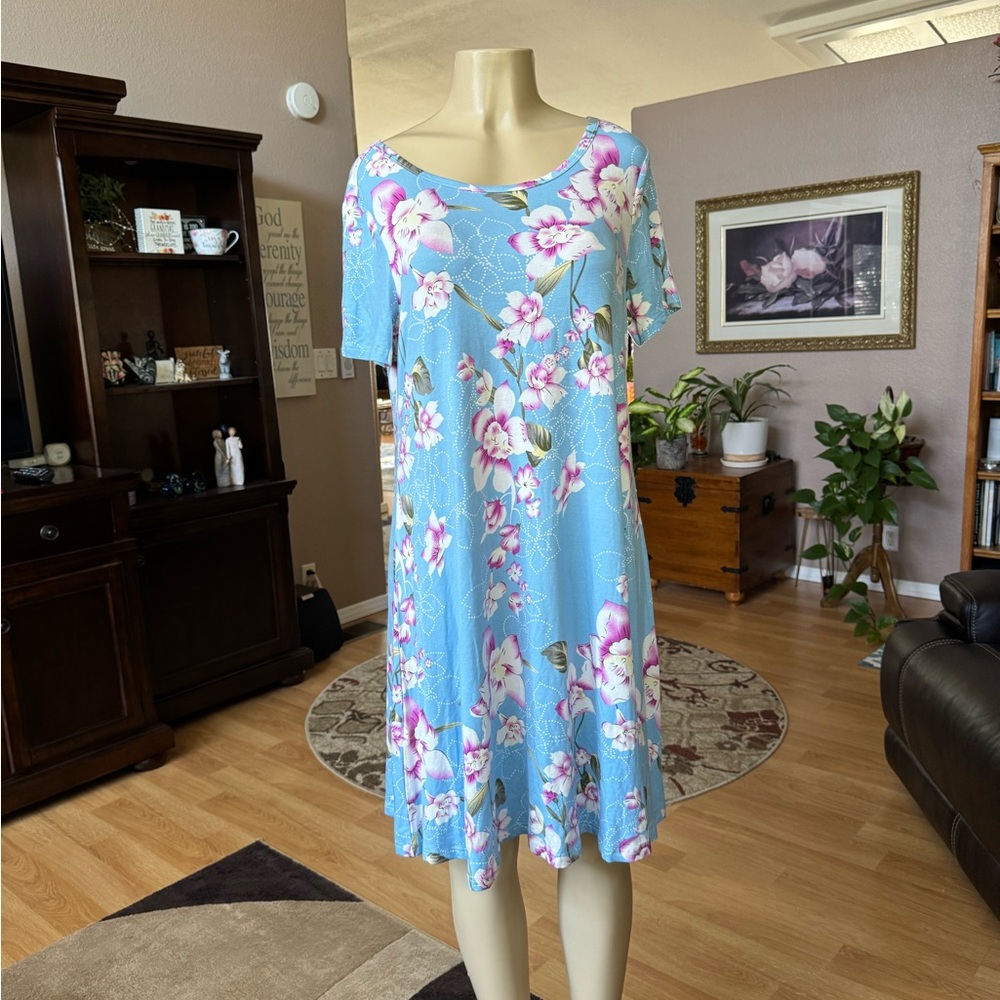 Popyoung blue floral short sleeve dress-size XL-NWT